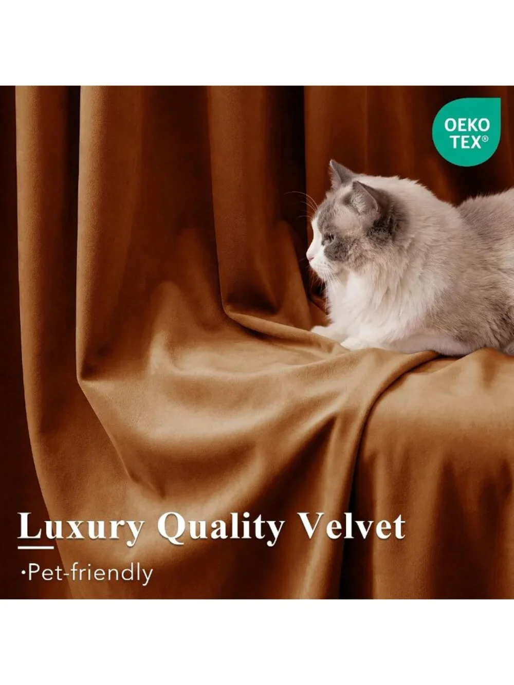 Luxurious Burnt Orange Velvet Sliding Door Curtains, 2 Panels, W52 x L96